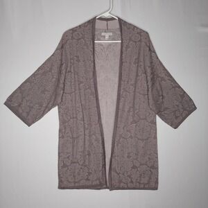 Dana Buchman Kimono‎ Cardigan Womens Medium Jacquard Knit 3/4 Sleeve Open Front